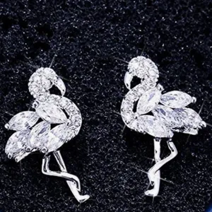 925 Sterling Silver Diamond & Crystal Luxury Stud Flamingo Earrings