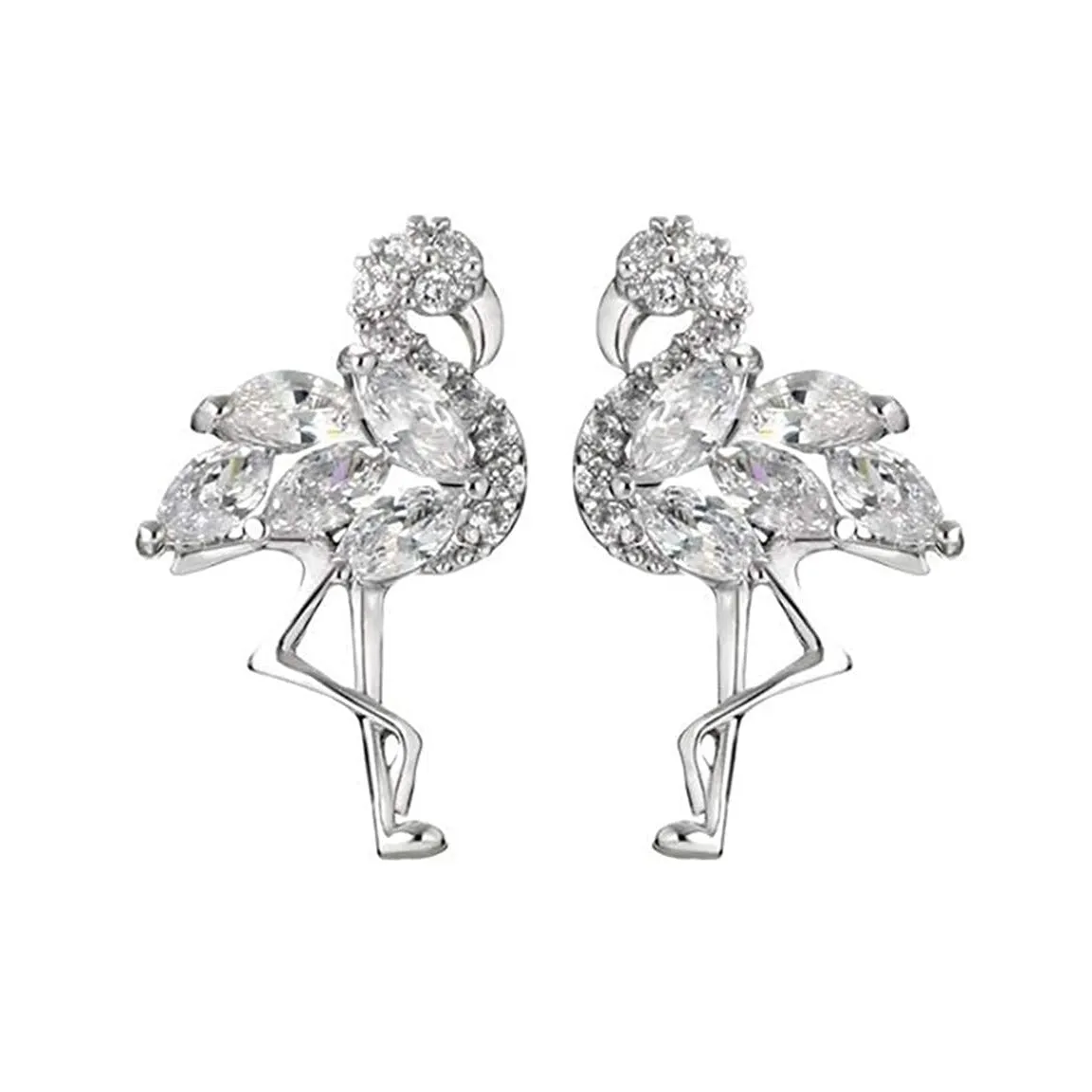 925 Sterling Silver Diamond & Crystal Luxury Stud Flamingo Earrings