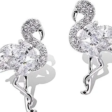 925 Sterling Silver Diamond & Crystal Luxury Stud Flamingo Earrings