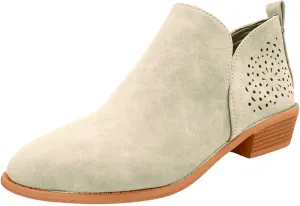 Ankle Boots For Women Low Heel Skeleton with Holes Casual Fashion Solid Color With Heel Nude Shoes Side Zipper Boots