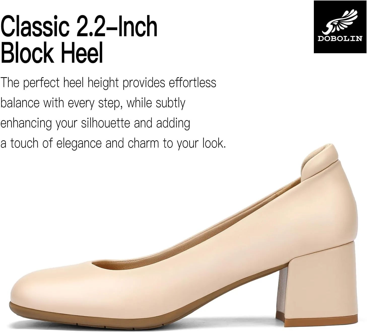 Arch Support Heels for Women Comfortable Pumps Closed Round Toe Dress Shoes 2.2-Inch Low Heels Office Work Flight Attendant Shoes