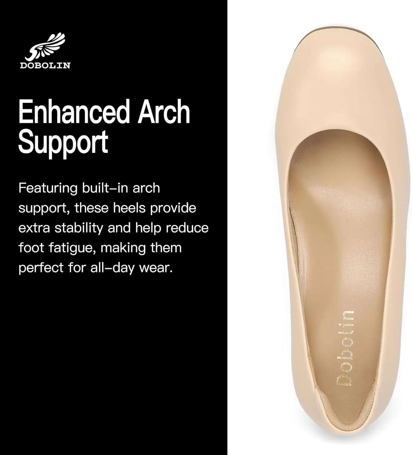 Arch Support Heels for Women Comfortable Pumps Closed Round Toe Dress Shoes 2.2-Inch Low Heels Office Work Flight Attendant Shoes