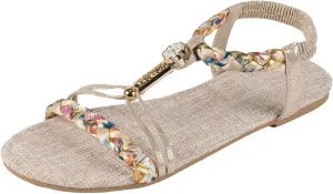 Beach Sandals for Women 2025 Casual Bohemian Sandal Orthopedic Wedges Ankle Strap Flip Flops Open Toe Jeweled Flat Shoes