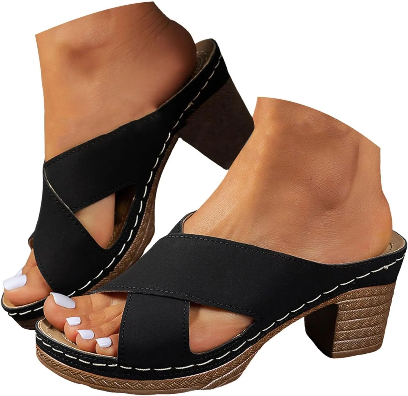 Block Heel Sandals for Women 2025 Summer Orthopedic Dressy Chunky Heel Sandal Arch Support Comfortable Slip-On Open Toe Heeled Slides Bridal Party Wedding Shoes Casual Wedge Thong Sandals