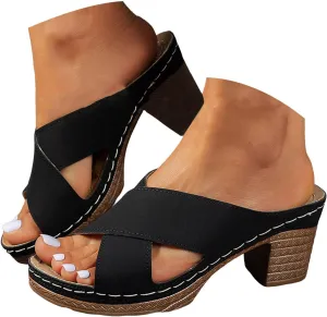Block Heel Sandals for Women 2025 Summer Orthopedic Dressy Chunky Heel Sandal Arch Support Comfortable Slip-On Open Toe Heeled Slides Bridal Party Wedding Shoes Casual Wedge Thong Sandals