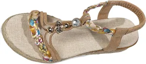 Boho Wedge Sandals For Women Dressy Open Toe Espadrilles Sandals Summer Slip On Dress Shoes Leisure Wide Width Beach Shoes