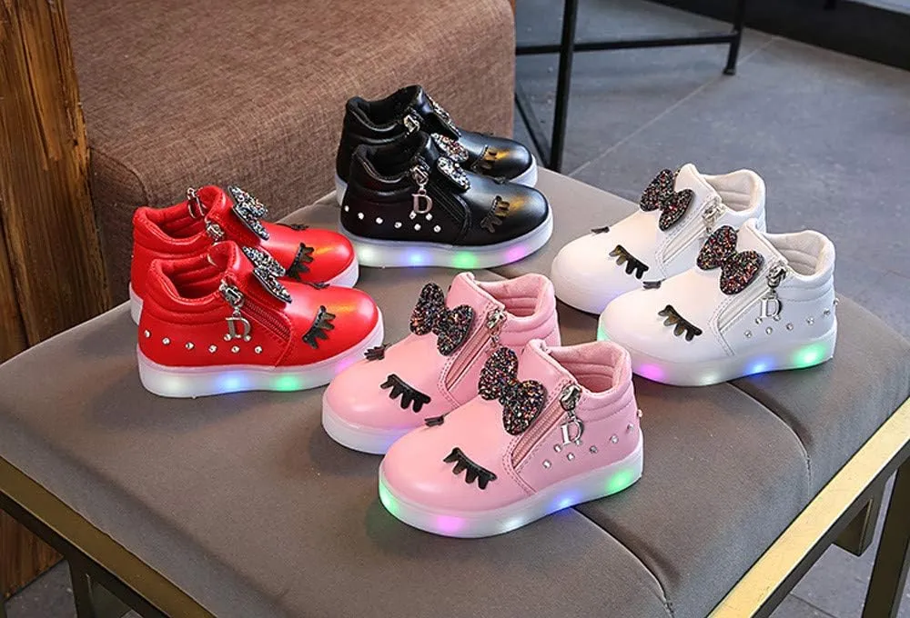 Boys Girls LED Boots Water Proof Zip Up Kids Cowboy Boots Luminous Bowknot Boots for Toddler/Little Kid/Big Kid