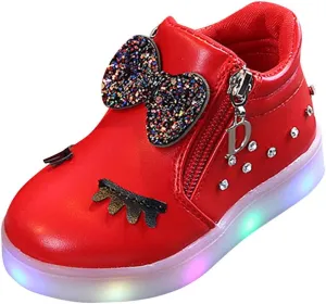 Boys Girls LED Boots Water Proof Zip Up Kids Cowboy Boots Luminous Bowknot Boots for Toddler/Little Kid/Big Kid