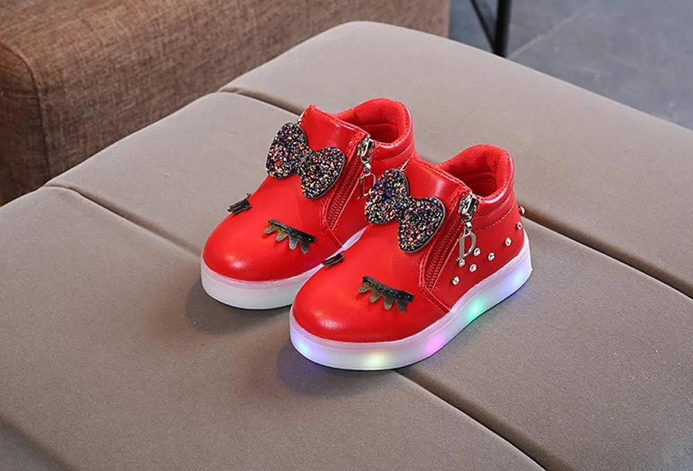 Boys Girls LED Boots Water Proof Zip Up Kids Cowboy Boots Luminous Bowknot Boots for Toddler/Little Kid/Big Kid