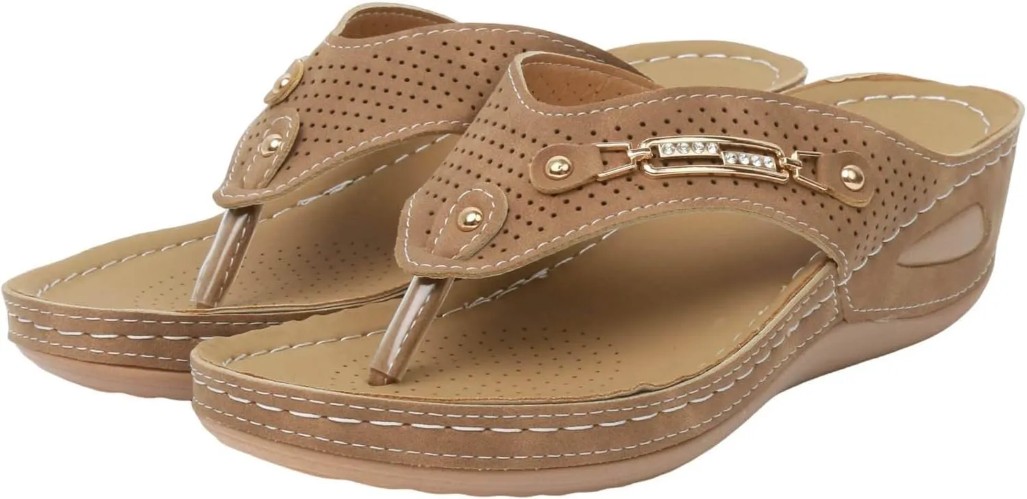 Breathable Mesh Sandals for Women, Womens Wedge Orthopedic Flip-Flops Summer Casual Sandals Open Toe Non-Slip Slides