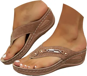 Breathable Mesh Sandals for Women, Womens Wedge Orthopedic Flip-Flops Summer Casual Sandals Open Toe Non-Slip Slides