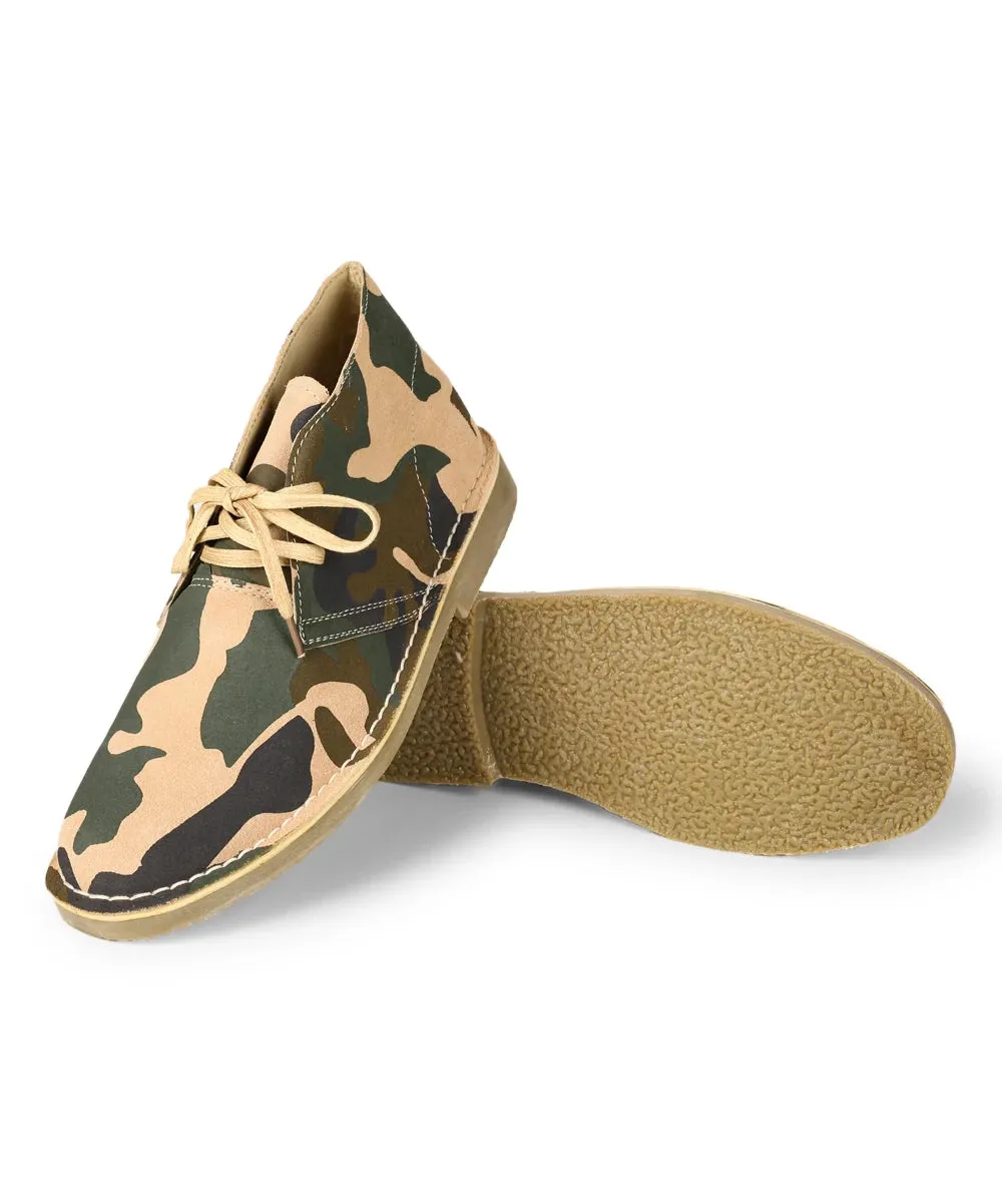 Camouflage Cow Suede Leather Men Desert Boots with Pigskin Lining for Outdoor
