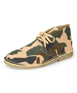 Camouflage Cow Suede Leather Men Desert Boots with Pigskin Lining for Outdoor