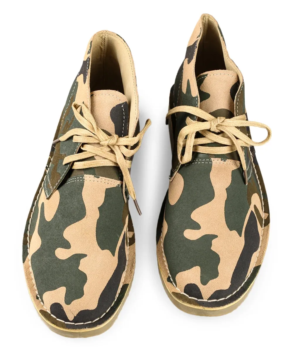 Camouflage Cow Suede Leather Men Desert Boots with Pigskin Lining for Outdoor