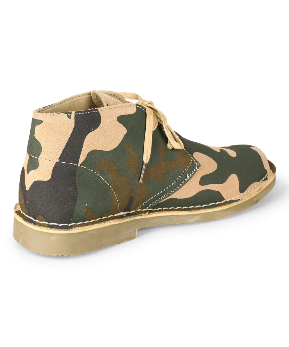 Camouflage Cow Suede Leather Men Desert Boots with Pigskin Lining for Outdoor