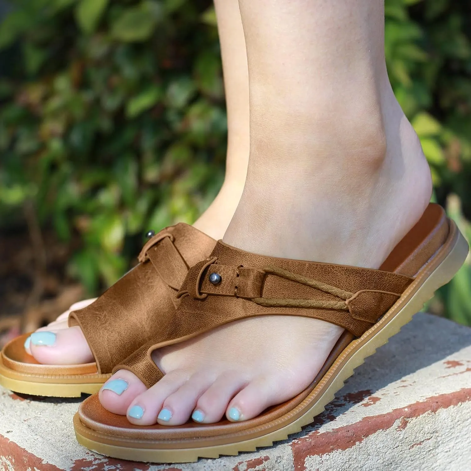 Cathalem Gladiator Sandals for Women Orthopedic Sandals 2024 New Ring Loop Strap Flip Flops Flat Leather Sandals Women
