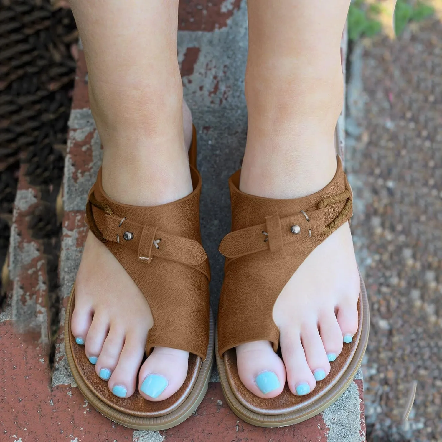Cathalem Gladiator Sandals for Women Orthopedic Sandals 2024 New Ring Loop Strap Flip Flops Flat Leather Sandals Women