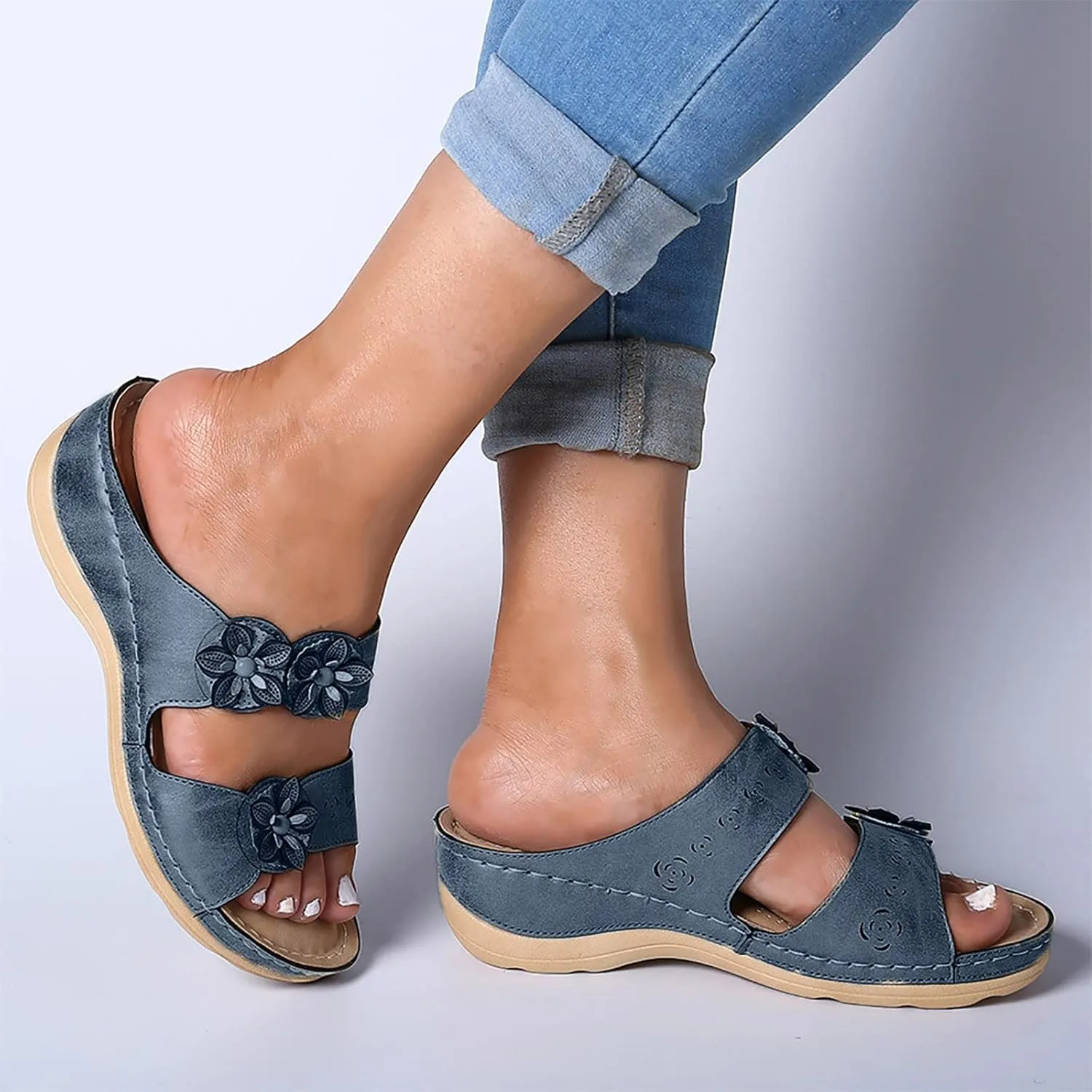 Cathalem Summer Sandals for Women Comfortable Walking Sandals with Arch Support Platform Wedge Slides Shoes