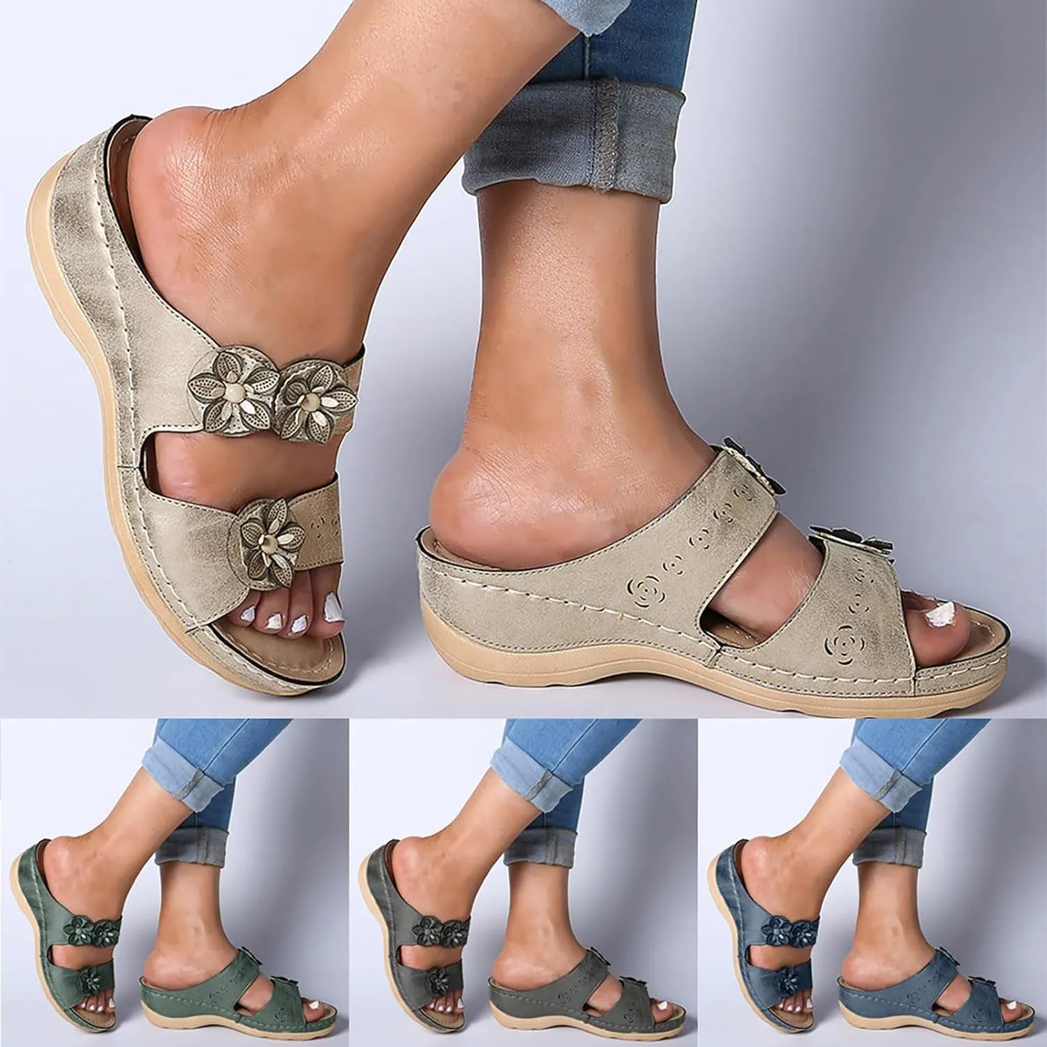 Cathalem Summer Sandals for Women Comfortable Walking Sandals with Arch Support Platform Wedge Slides Shoes