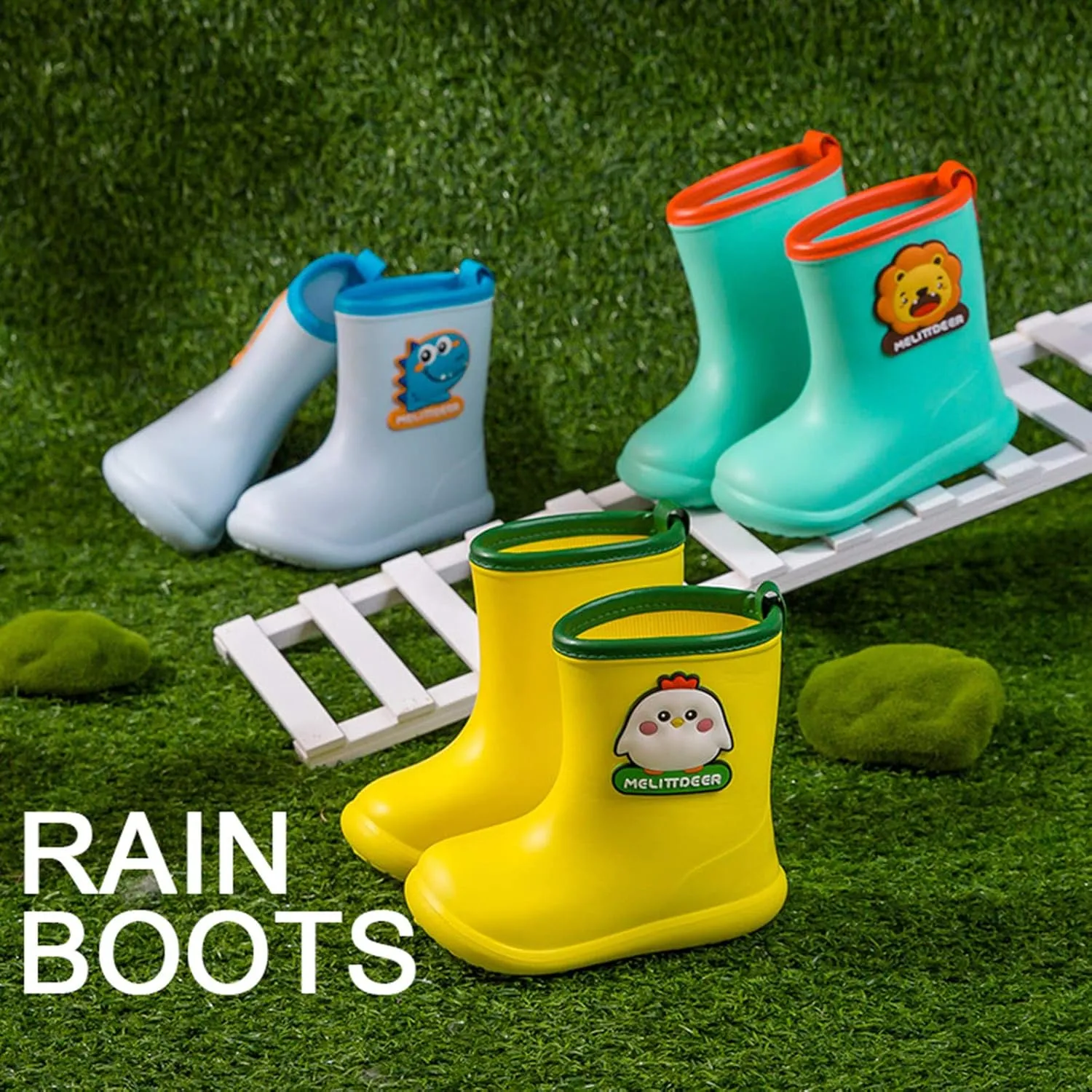 Children's Spring Cartoon Waterproof Rain Boots for Little Kids Toddler Baby Boys Girls Anti-Slip Ankle Jelly Rainshoes