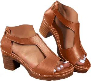 Chunky Heel Sandals for Women Dressy Summer Open Toe Block Heeled Sandal New Hollow Breathable Slip on Beach Boho Comfortable Outdoor Shoes for Casual Vacation Party
