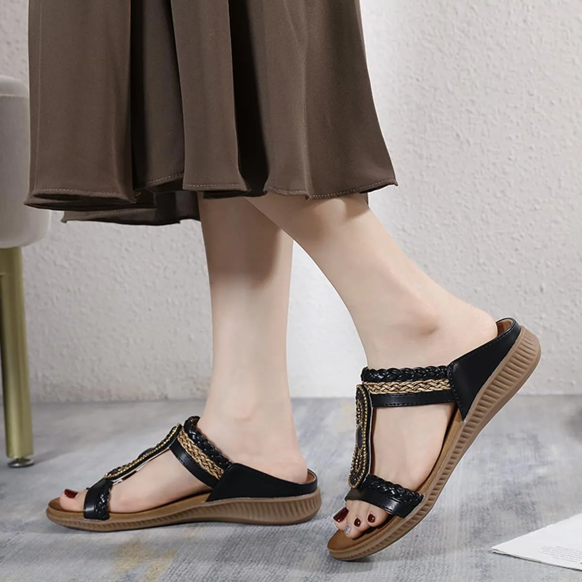 Ciuyurra Women Vintage Bohemia Flat Slide Sandals