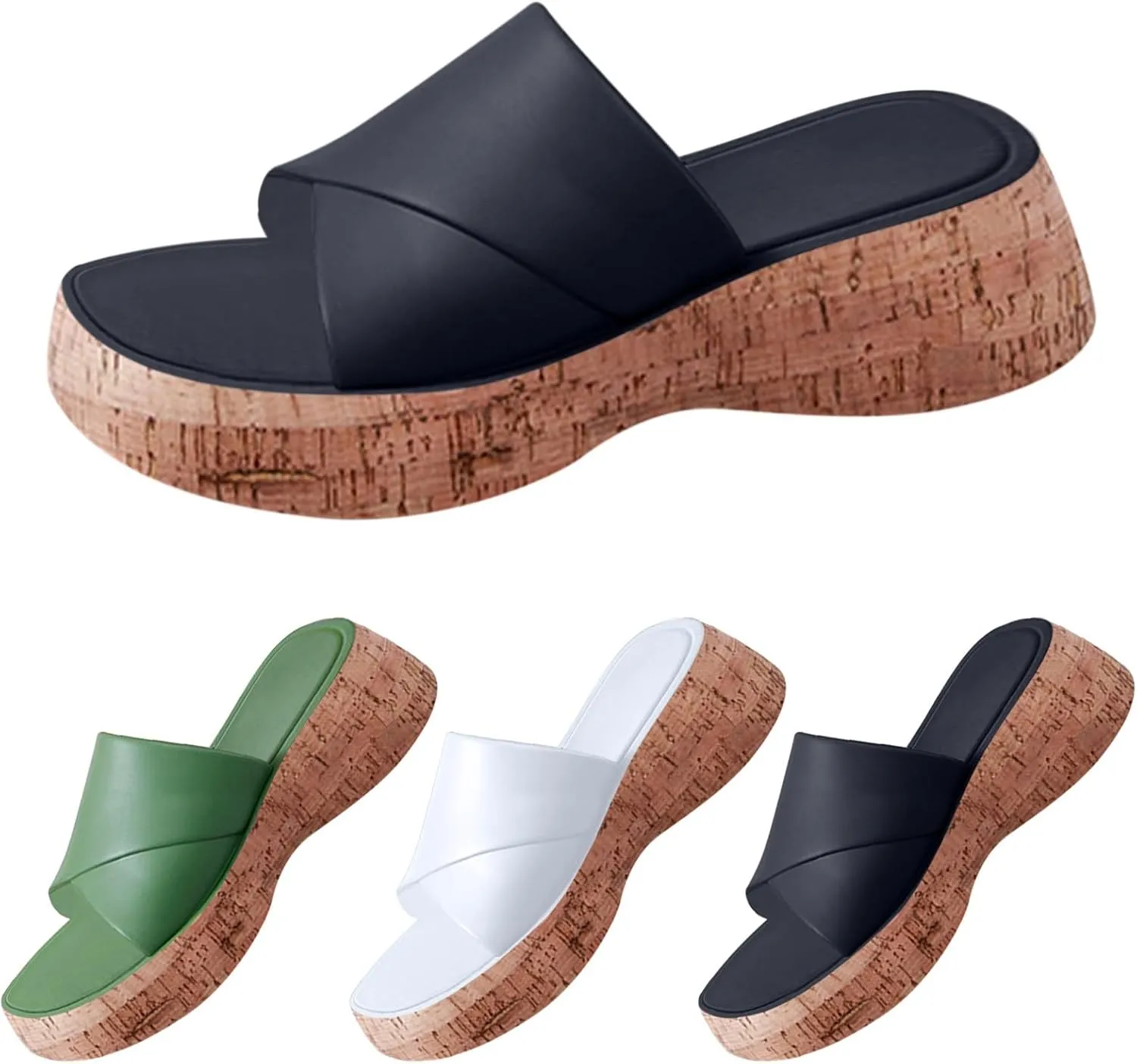 Cork Sandals for Women Open Toe Orthopedic Sandals with Arch Support Leather Slip On Slides Wide Width Platform Slides