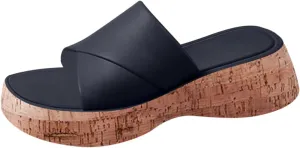 Cork Sandals for Women Open Toe Orthopedic Sandals with Arch Support Leather Slip On Slides Wide Width Platform Slides