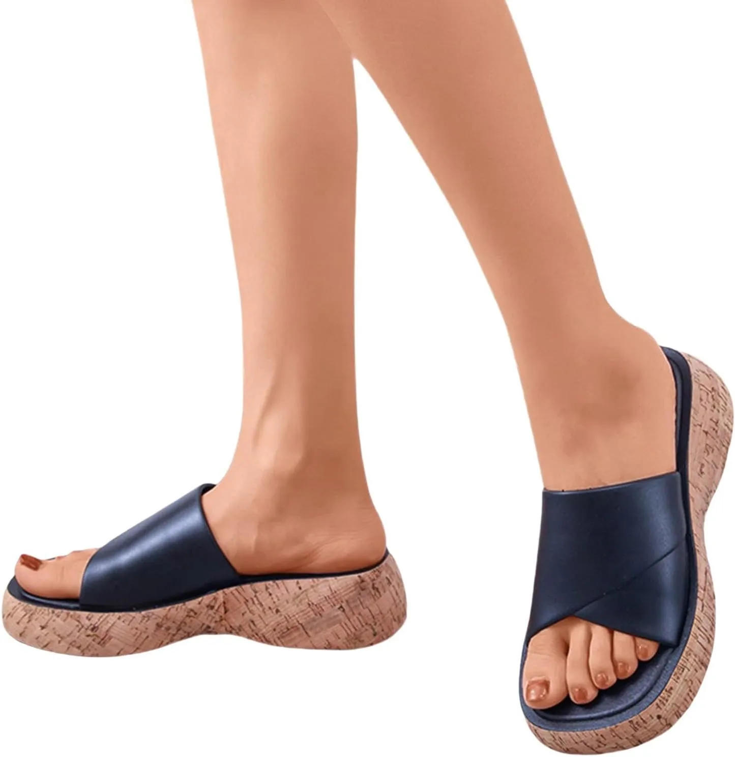 Cork Sandals for Women Open Toe Orthopedic Sandals with Arch Support Leather Slip On Slides Wide Width Platform Slides