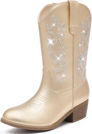 Cowboy Boots for Girls Pointed Toe Kids Cowgirl Boots Mid Calf Western Youth Cowgirl Boots Horse Riding Party for Toddler Little Big Kids