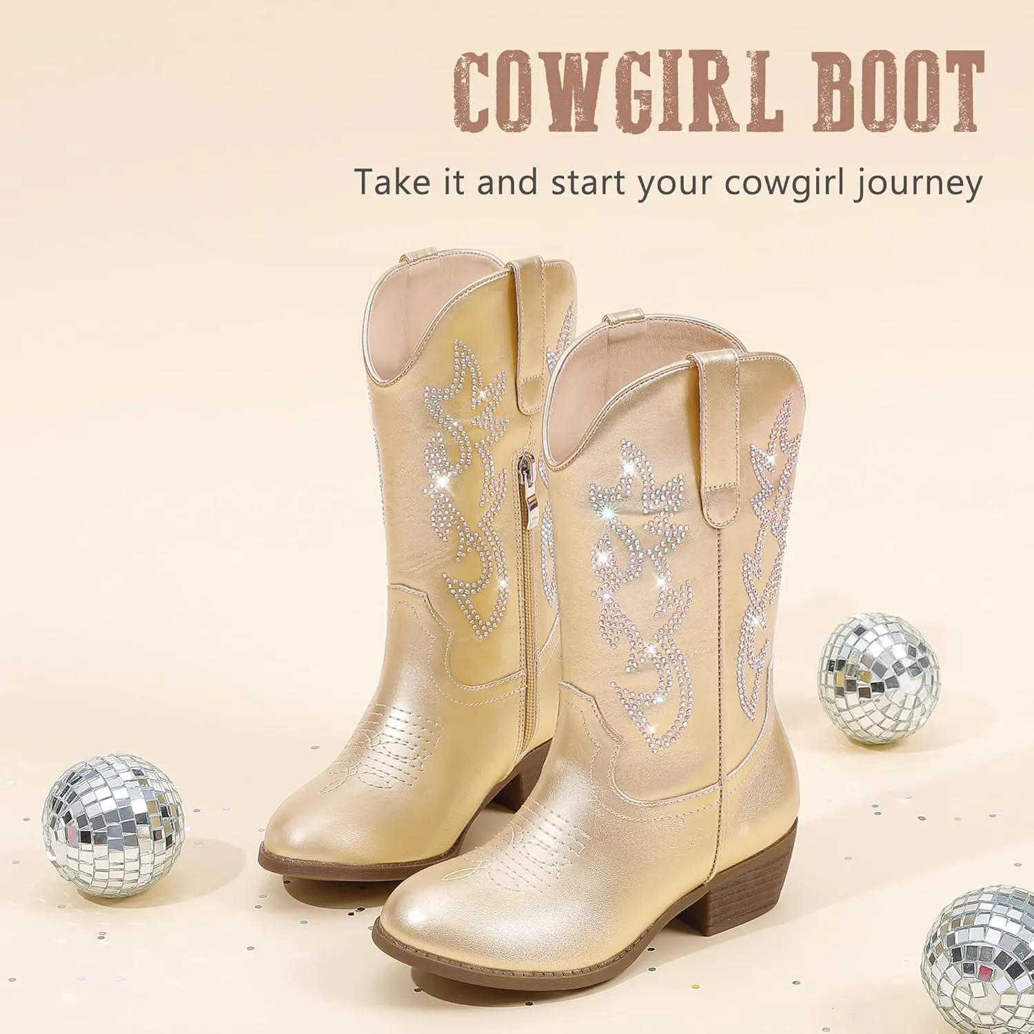 Cowboy Boots for Girls Pointed Toe Kids Cowgirl Boots Mid Calf Western Youth Cowgirl Boots Horse Riding Party for Toddler Little Big Kids