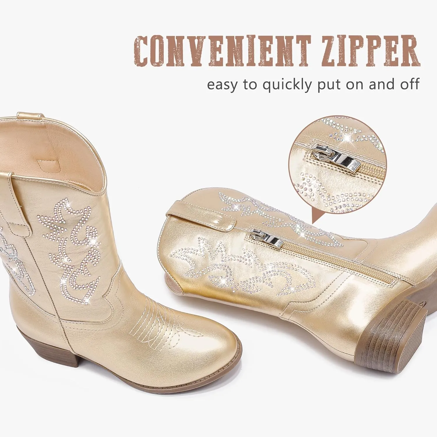 Cowboy Boots for Girls Pointed Toe Kids Cowgirl Boots Mid Calf Western Youth Cowgirl Boots Horse Riding Party for Toddler Little Big Kids