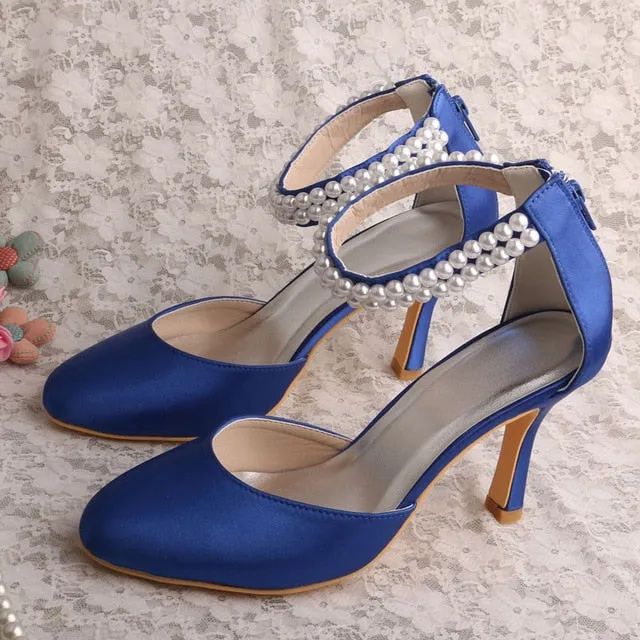 Custom Handmade Pearl Strap Shoes Bridal for Wedding High Heel Women Pumps Zipper