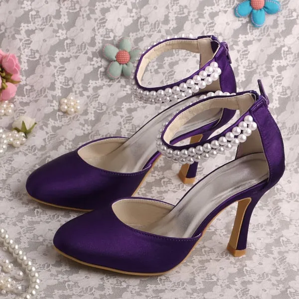 Custom Handmade Pearl Strap Shoes Bridal for Wedding High Heel Women Pumps Zipper