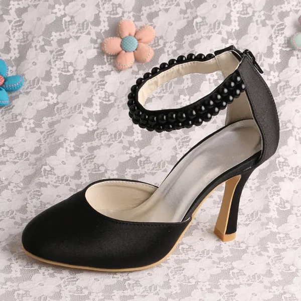Custom Handmade Pearl Strap Shoes Bridal for Wedding High Heel Women Pumps Zipper