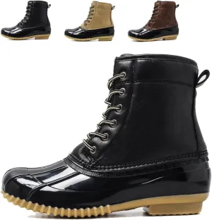 Duck Boots Women Waterproof Winter Boots Fashion Toe Lace-Up Lightweight Non-Slip Snow Boots Quilted Rain Boots(Black,6)