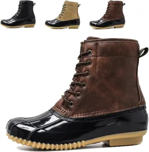 Duck Boots Women Waterproof Winter Boots Fashion Toe Lace-Up Lightweight Non-Slip Snow Boots Quilted Rain Boots(Brown,8)