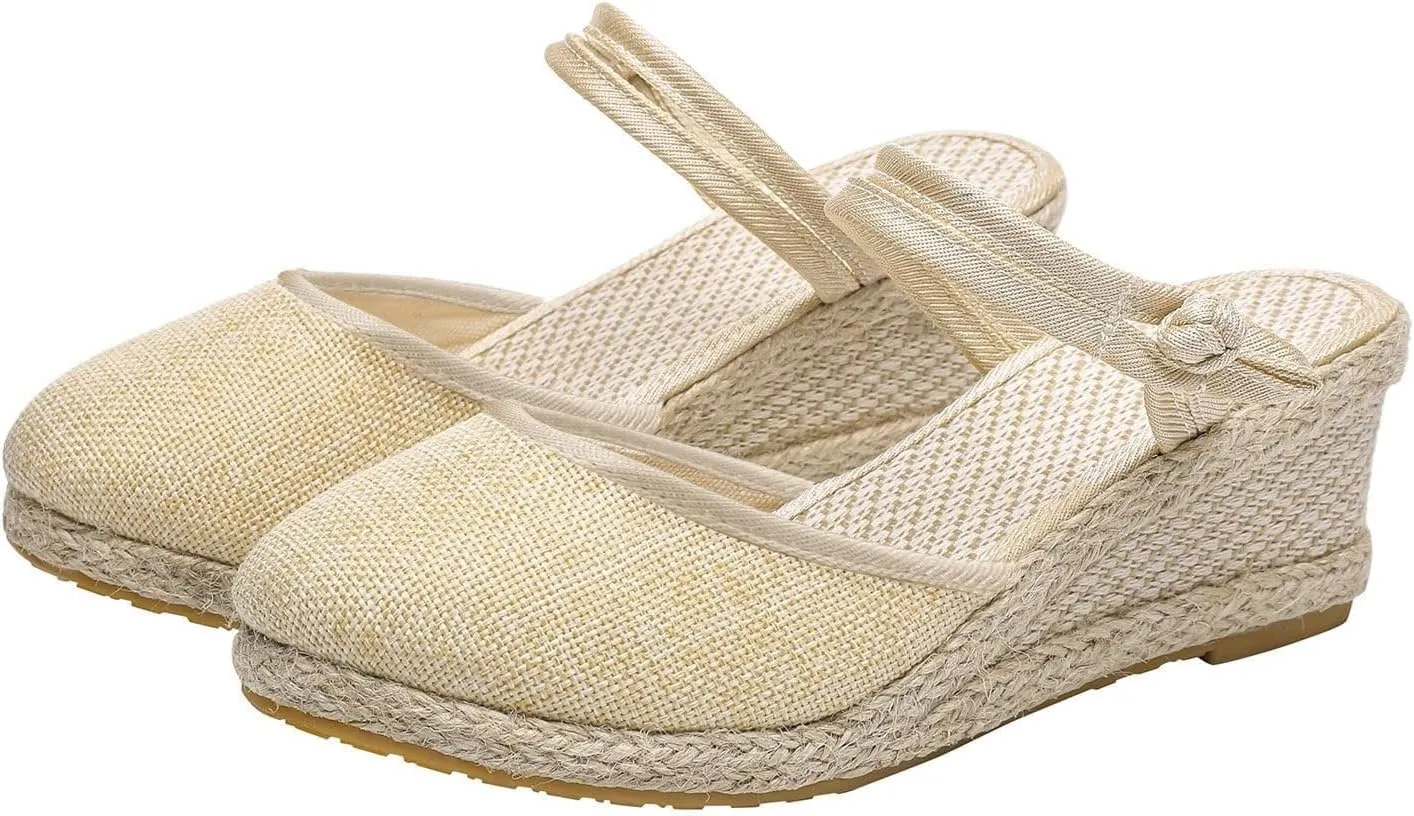Espadrille Wedge Slippers for Women Closed Toe Slingback Slip On Platform Sandals Summer Casual Lightweight Sandals Womens Dressy Comfortable Shoes