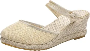 Espadrille Wedge Slippers for Women Closed Toe Slingback Slip On Platform Sandals Summer Casual Lightweight Sandals Womens Dressy Comfortable Shoes