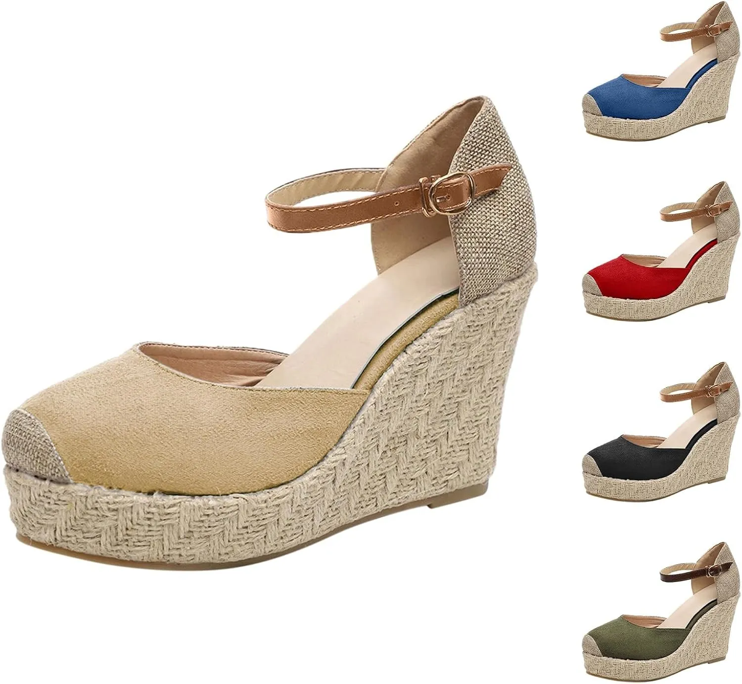 Espadrilles Wedges For Women Close Toe Beach Sandals Summer Dressy Arch Support Sandals Comfortable Ankle Strap Dress Shoes