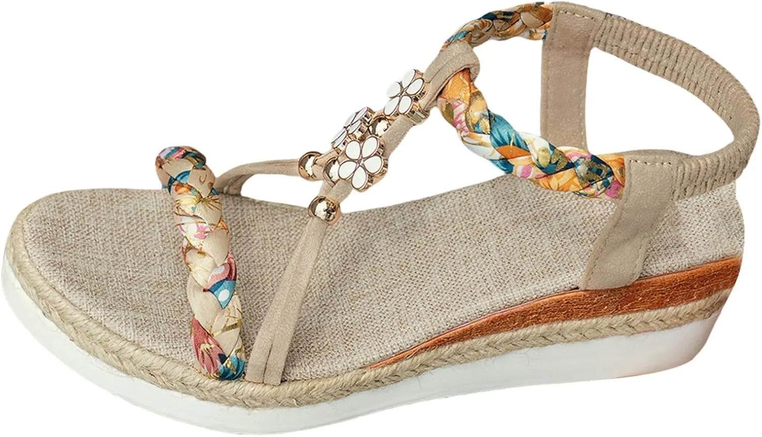 Espadrilles Wedges For Women Elastic Ankle Strap Bohemian Sandals With Arch Support Dressy Summer Slip On Beach Dress Shoes