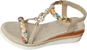 Espadrilles Wedges For Women Elastic Ankle Strap Bohemian Sandals With Arch Support Dressy Summer Slip On Beach Dress Shoes