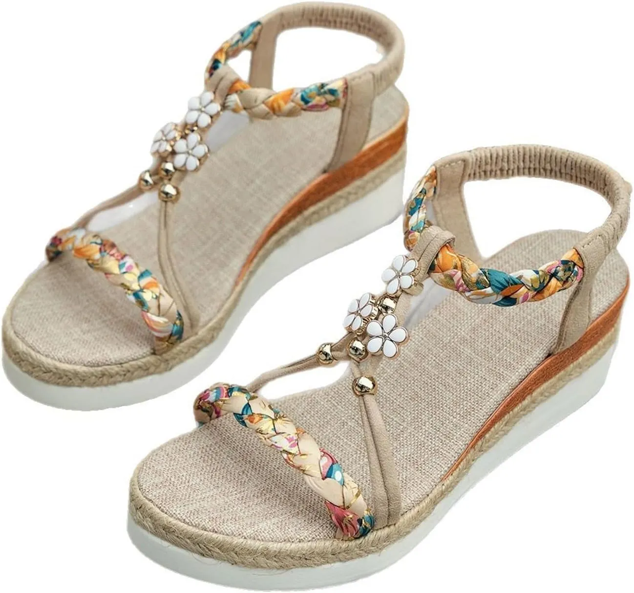 Espadrilles Wedges For Women Elastic Ankle Strap Bohemian Sandals With Arch Support Dressy Summer Slip On Beach Dress Shoes