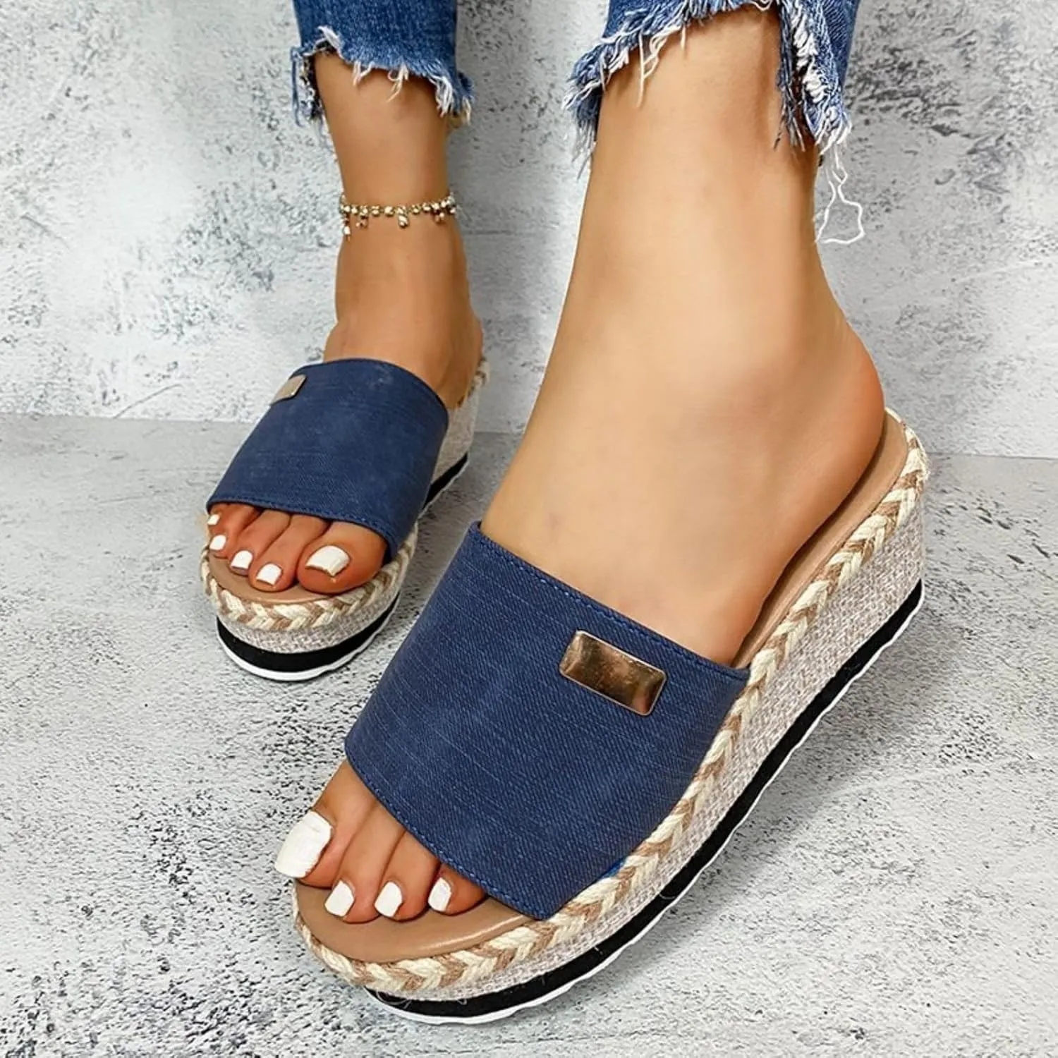 Espadrilles Wedges for Women Flat Sandals Open Toe Sandals Comfortable Summer Wedge Shoes Non-Slip Platform Espadrille Casual Comfortable Slippers Dressy Wide Width Slingback Lightweight Slipper