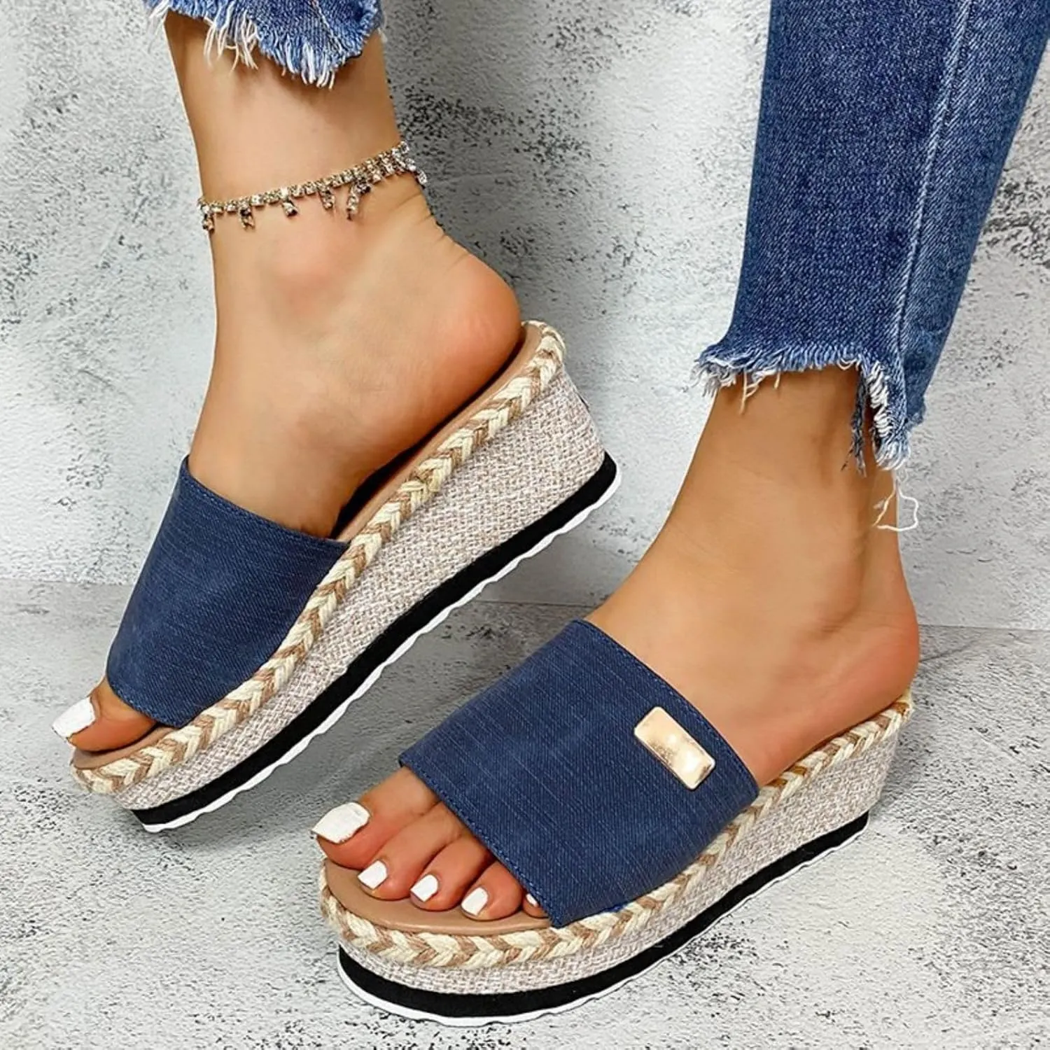 Espadrilles Wedges for Women Flat Sandals Open Toe Sandals Comfortable Summer Wedge Shoes Non-Slip Platform Espadrille Casual Comfortable Slippers Dressy Wide Width Slingback Lightweight Slipper