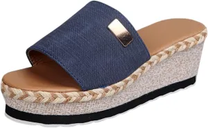 Espadrilles Wedges for Women Flat Sandals Open Toe Sandals Comfortable Summer Wedge Shoes Non-Slip Platform Espadrille Casual Comfortable Slippers Dressy Wide Width Slingback Lightweight Slipper