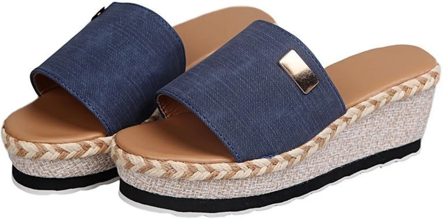 Espadrilles Wedges for Women Flat Sandals Open Toe Sandals Comfortable Summer Wedge Shoes Non-Slip Platform Espadrille Casual Comfortable Slippers Dressy Wide Width Slingback Lightweight Slipper