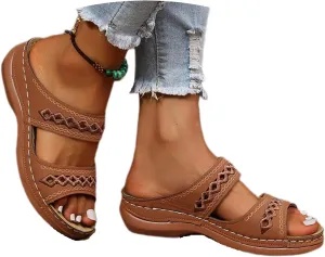 Fanyil Women's Comfy Orthotic Sandals,Orthopedic Sandals for Women 2025 Casual Vintage Flats Embroidered Slides Shoes