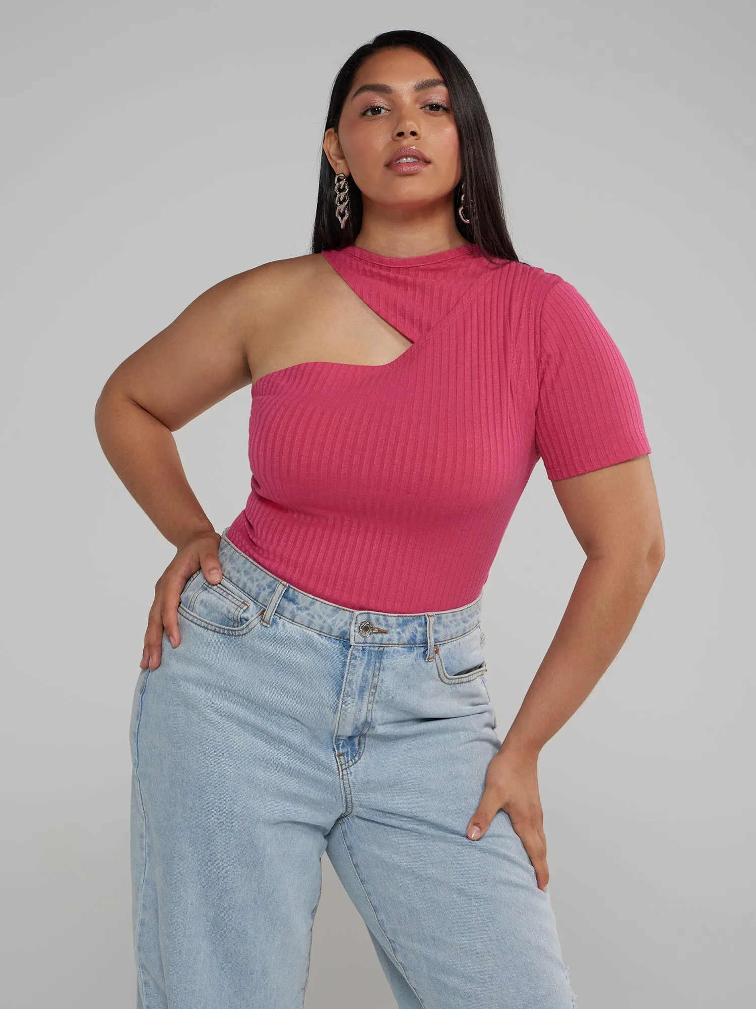 Fashion To Figure - Asymmetrical One Sleeve Knit Top