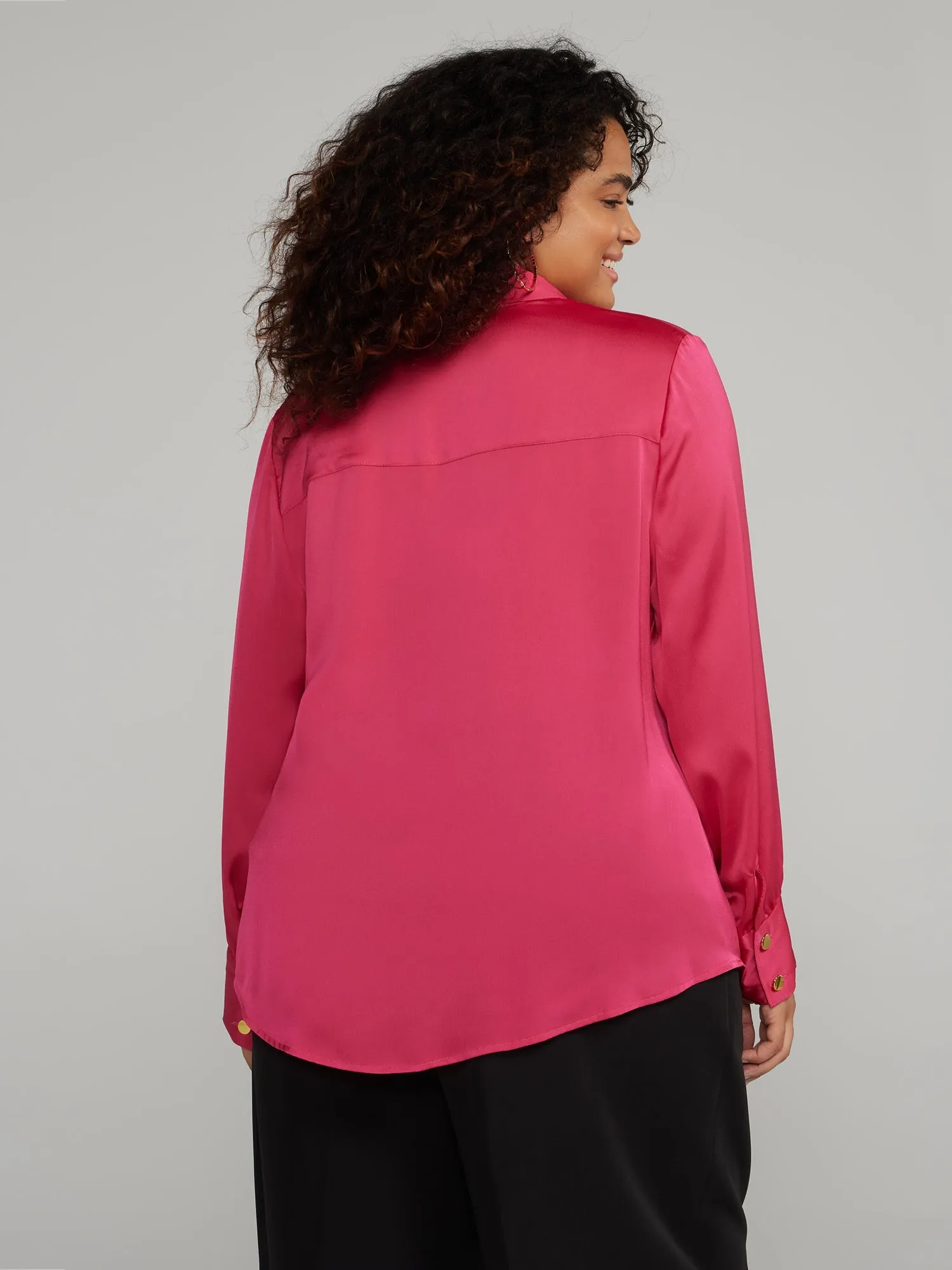 Fashion To Figure - Button-Front Satin Shirt